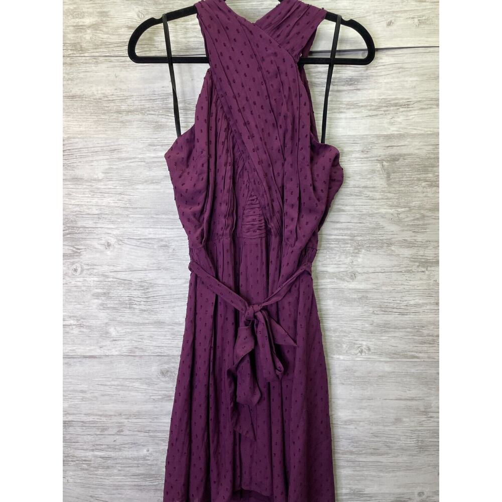 LOFT Crossover Halter Dress Size 8 Womens Purple Tie Waist - Picture 2 of 13